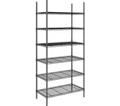 kaiserkraft Estantería de malla de alambre de acero, negra, carga por balda 100 kg, A x P 910 x 610 mm, estantería básica, altura 2180 mm, 6 baldas
