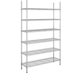 kaiserkraft Estantería de malla de alambre de acero, cromada, carga por balda 100 kg, A x P 1220 x 460 mm, estantería básica, altura 2180 mm, 6 baldas