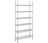 kaiserkraft Estantería de malla de alambre de acero, cromada, carga por balda 150 kg, AxP 910 x 360 mm, estantería básica, altura 2180 mm, 6 baldas