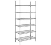 kaiserkraft Estantería de malla de alambre de acero, cromada, carga por balda 250 kg, AxP 910 x 610 mm, estantería básica, altura 2180 mm, 6 baldas