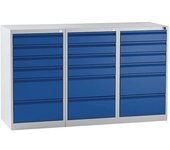 eurokraft basic Cajonera, acero, H x A x P 900 x 1500 x 500 mm, 18 cajones, color de los cajones azul genciana