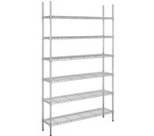 kaiserkraft Estantería de malla de alambre de acero, cromada, carga por balda 100 kg, A x P 1220 x 360 mm, estantería básica, altura 2180 mm, 6 baldas