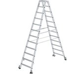 MUNK Escalera tipo tijera de peldaños planos, ascenso por ambos lados, modelo móvil, 2 x 12 escalones