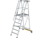 MUNK Escalera rodante de plataforma, en aluminio, con barandilla de plataforma de 3 lados, 6 peldaños incl. plataforma