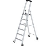 MUNK Escalera tipo tijera de peldaños planos, ascenso por un lado, modelo móvil, 6 peldaños, altura de la plataforma 1400 mm