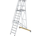 MUNK Escalera rodante de plataforma, en aluminio, con barandilla de plataforma de 3 lados, 10 peldaños incl. plataforma