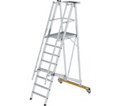 MUNK Escalera rodante de plataforma, en aluminio, con barandilla de plataforma de 3 lados, 8 peldaños incl. plataforma