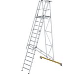 MUNK Escalera rodante de plataforma, en aluminio, con barandilla de plataforma de 3 lados, 14 peldaños incl. plataforma