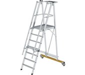 MUNK Escalera rodante de plataforma, en aluminio, con barandilla de plataforma de 3 lados, 7 peldaños incl. plataforma