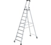 MUNK Escalera tipo tijera de peldaños planos, ascenso por un lado, modelo móvil, 10 peldaños, altura de la plataforma 2340 mm