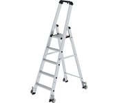 MUNK Escalera tipo tijera de peldaños planos, ascenso por un lado, modelo móvil, 5 peldaños, altura de la plataforma 1170 mm