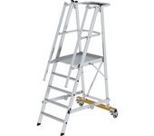 MUNK Escalera rodante de plataforma, en aluminio, con barandilla de plataforma de 3 lados, 5 peldaños incl. plataforma