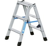 ZARGES Escalera tipo tijera de peldaños planos, de aluminio, ascenso por ambos lados, resistentes bisagras de acero, 2 x 3 peldaños