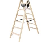 MUNK Escalera de tijera de peldaños planos de madera, acceso por ambos lados, 2 x 6 peldaños, altura de trabajo 3000 mm