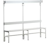 Sypro Banco para vestuarios con listones de aluminio, H x P 1650 x 375 mm, por un lado, longitud 1500 mm, 6 ganchos, gris luminoso