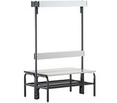 Sypro Banco para vestuarios con listones de aluminio, H x P 1650 x 725 mm, por ambos lados, longitud 1015 mm, 6 ganchos, antracita, rejilla para