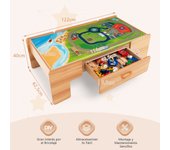 Costway Set de Tren y Mesa de Actividades 100 Piezas de Juguete de Madera para Niños 3+ Años con Tablero Reversible Cajón Juego Creativo de Tren