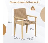 Costway Juego de 2 Sillas de Comedor con Asiento de Papel Trenzado Estructura de Madera de Caucho Sólido para Balcón 60 x 58 x 88 cm Natural