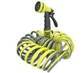 Ferrestock FSKMES001 Kit Completo de Manguera Flexible en Espiral de 7,5m de Longitud, Pistola de riego con 6 Funciones, Conectores para Pistola y de Rosca para el Grifo