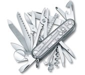 Navaja de bolsillo suiza Victorinox Swiss Champ 1.6794.T7 Plata / Transparente con 31 funciones. Incluye alicate multiuso y mini-destornillador