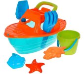 ColorBaby - Juguete de playa para niños, Set de playa, cubo de playa, Ø14 cm, yate, pala, rastrillo, 3 moldes arena, Juguetes de verano, Juguetes de arena, +18 mese, (49263)