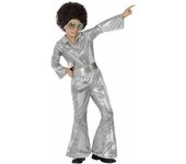 ATOSA | Disfraz de Disco Años 70 Infantil | Traje Fiesta Retro para Niño | Incluye Mono Plateado de Manga Larga y Cinturón | Ideal para Carnaval, Fiestas y Eventos Escolares | Talla 1-12 Años