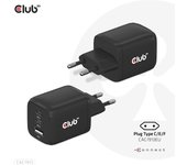 CLUB3D Cargador de viaje PPS Tecnología GAN de 65 vatios, Puerto triple (2x USB Tipo-C + USB Tipo-A) Entrega de energía (PD) Soporte 3.0