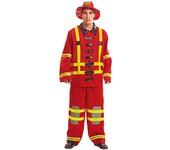 My Other Me - Disfraz Bombero para Hombre Adulto, talla M-L. Incluye chaqueta y pantalones rojos con detalles amarillos, negros y grises, con sombrero rojo brillante con impresión de escudo
