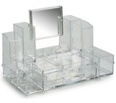 TU TENDENCIA ÚNICA Organizador de Cosméticos y Maquillaje de Plástico Transparente. Diseñado con 13 Compartimentos y un Espejo