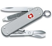 Navaja pequeña Victorinox Classic SD Color Gris, cuenta con 7 funciones, con tijeras y lima de uñas con destornillador. Navaja de bolsillo hecha en Suiza con 5 funciones y cachas Alox de alta calidad.