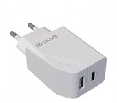 Muvit Cargador de Carga Rápida USB 18W +1 USB-C 20W Blanco