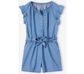 VERTBAUDET Monoshort de denim ligero con volantes en las mangas para niña stone