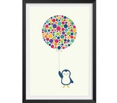 Hexoa Póster pingüino globo con marco negro 40x60cm