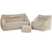 Icon 3 pufs de chenilla: sofá, sillón y reposapiés cuadrada, beige
