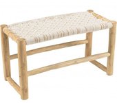 MACABANE Banco de ramas de madera de teca y macramé blanco