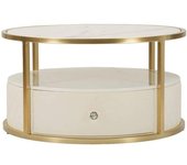Mauro Ferretti Mesa de café de metal y ecopiel crema cm ø 75x40