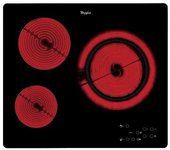 Placa Vitrocerámica - Whirlpool AKT807BF, 3 Zonas, 60 cm, Negro, Sin Marco