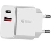 PcCom Essential Cargador USB-C 20W + USB Carga Rápida 3.0 Blanco