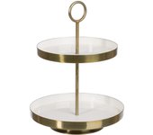 Bandeja doble blanco-oro hierro 30 x 30 x 40,50 cm