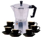 Muvip mv0604 cafetera de aluminio - capacidad 6 tazas - mango de baquelita termoresistente ergonomico - apta para placas electricas, vitroceramicas, gas e induccion - color aluminio