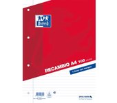 Oxford classic recambio de 100 hojas sueltas a4 1 linea horizontal con margen 4 taladros