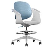 Cromad top work silla/taburete de oficina ergonomica - altura regulable hasta 0.78m - respaldo inclinable - anillo galvanizado reposapies - tela de alta calidad - color azul/blanco