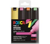 Posca pc-8k estuche de 4 marcadores de pintura - punta biselada acrilica 8mm - tinta base al agua - resistente a la luz - color surtido