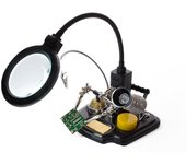 Velleman Tercera mano multifuncional con lupa y herramientas de soldadura, ideal para trabajo de precisión con lámpara de lupa LED