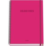 Dohe - Cuaderno A4 Cuadriculado - 100 Hojas Grosor 90 gr/m², Tamaño 22,8x30 cm, Tapa Dura, Cierre Anillas y Goma Elástica, Cuadrícula 5 mm, Material Escolar - COLOUR VIBES Rosa