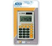 Milan calculadora de bolsillo 8 digitos - 3 teclas de memoria y raiz cuadrada - apagado automatico - incluye funda - color gris y naranja