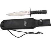 Cuchillo táctico Third H0814 con hoja de acero 420 de 19.5 cm satinada, mango de ABS negro, funda de nylon. Modelo "Mercenario", acople en el mango para carril R.I.S.