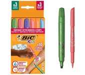 Bic kids tatuajes temporales pack de 3 sellos + 3 rotuladores + 10 plantillas - tinta dermatologicamente testada y sin perfume - colores surtidos