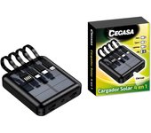 Novedad Cargador Solar Powerbank con Linterna CEGASA 5000MAH 4 EN 1 Cable Tipo C, Lighting, USB, Micro USB/Apto para iPhone, Samsung, Huawei,OPPO, Ordenador, Cargador, luz LED.