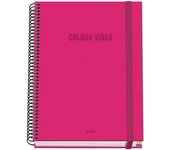 Dohe - Cuaderno A5 Cuadriculado - 100 Hojas Grosor 90 gr/m², Tamaño 16,2x21 cm, Tapa Dura, Cierre Anillas y Goma Elástica, Cuadrícula 5 mm, Material Escolar - COLOUR VIBES Rosa